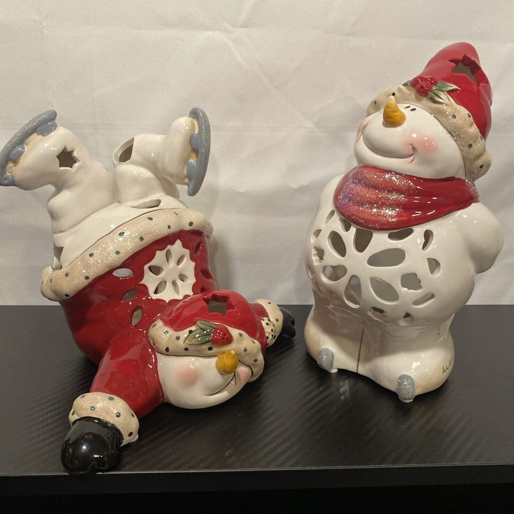 Snowman Blue Sky Heather Skating Snowmen light Holders